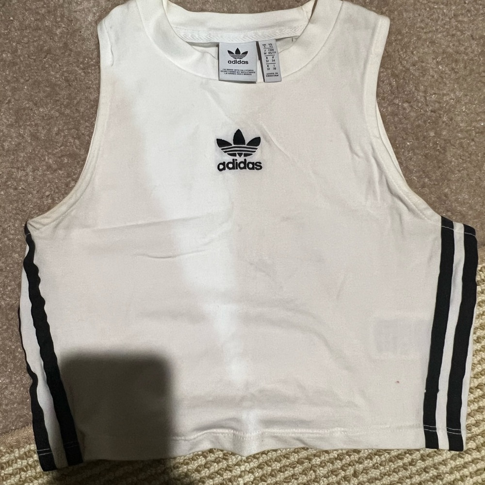 adidas white crop tank top